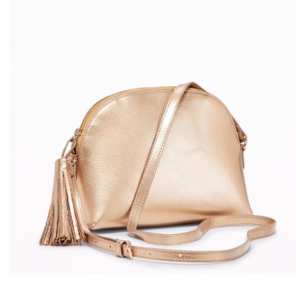 Old Navy Handbags - Metallic Gold Half-Moon Tasseled Bag